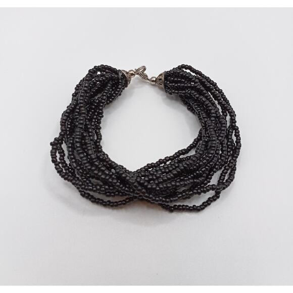 Natural Black Coral Beaded Bracelet 7.5" – Multi-Strand, Unique & Elegant - Picture 3 of 4